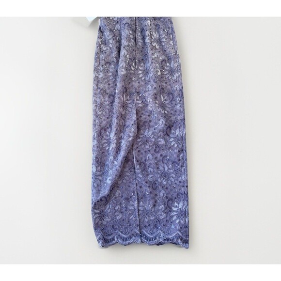 JS Collections Purple Lace Floor Length Formal Dress Size 2 NWT Short Sleeve - Picture 6 of 8
